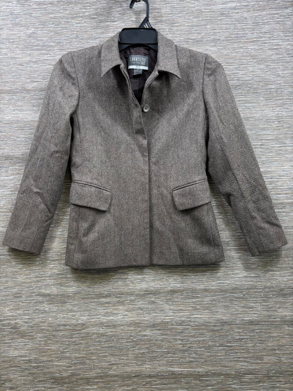 Lafayette New York 148 Wool Blend Blazer Jacket Womens Size 4P Hidden Buttons